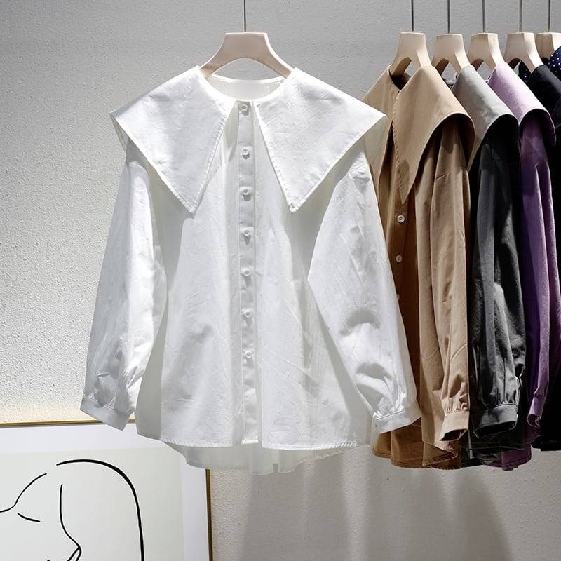 5color レディース トップス シャツブラウス シャツ ブラウス ビッグカラー セーラーカラー 無地 袖あり 長袖 ボリューム袖 シンプル 大人カジュアル カジュアル フェミニン ホワイト ブラッ 5color レディース トップス シャツブラウス シャツ ブラウス ビッグカラー セーラーカラー 無地 袖あり 長袖 ボリューム袖 シンプル 大人カジュアル カジュアル フェミニン ホワイト ブラッ