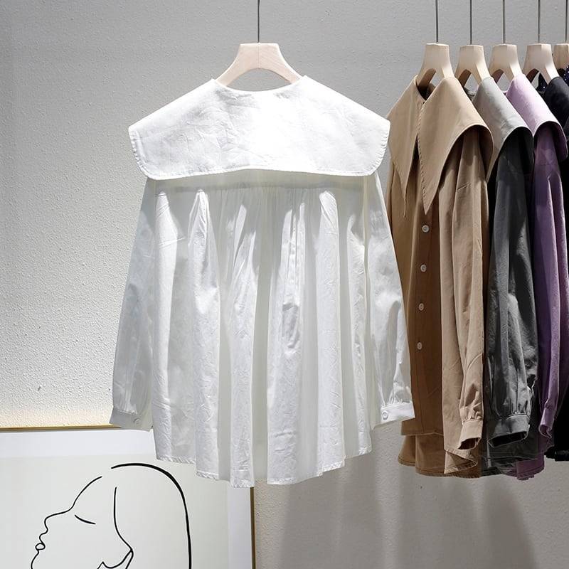 5color レディース トップス シャツブラウス シャツ ブラウス ビッグカラー セーラーカラー 無地 袖あり 長袖 ボリューム袖 シンプル 大人カジュアル カジュアル フェミニン ホワイト ブラッ 5color レディース トップス シャツブラウス シャツ ブラウス ビッグカラー セーラーカラー 無地 袖あり 長袖 ボリューム袖 シンプル 大人カジュアル カジュアル フェミニン ホワイト ブラッ