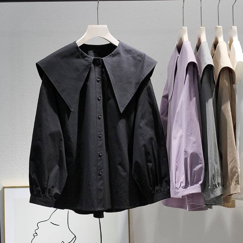 5color レディース トップス シャツブラウス シャツ ブラウス ビッグカラー セーラーカラー 無地 袖あり 長袖 ボリューム袖 シンプル 大人カジュアル カジュアル フェミニン ホワイト ブラッ 5color レディース トップス シャツブラウス シャツ ブラウス ビッグカラー セーラーカラー 無地 袖あり 長袖 ボリューム袖 シンプル 大人カジュアル カジュアル フェミニン ホワイト ブラッ