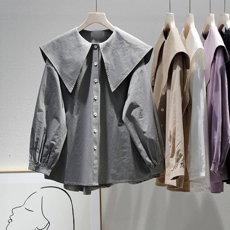 5color レディース トップス シャツブラウス シャツ ブラウス ビッグカラー セーラーカラー 無地 袖あり 長袖 ボリューム袖 シンプル 大人カジュアル カジュアル フェミニン ホワイト ブラッ 5color レディース トップス シャツブラウス シャツ ブラウス ビッグカラー セーラーカラー 無地 袖あり 長袖 ボリューム袖 シンプル 大人カジュアル カジュアル フェミニン ホワイト ブラッ