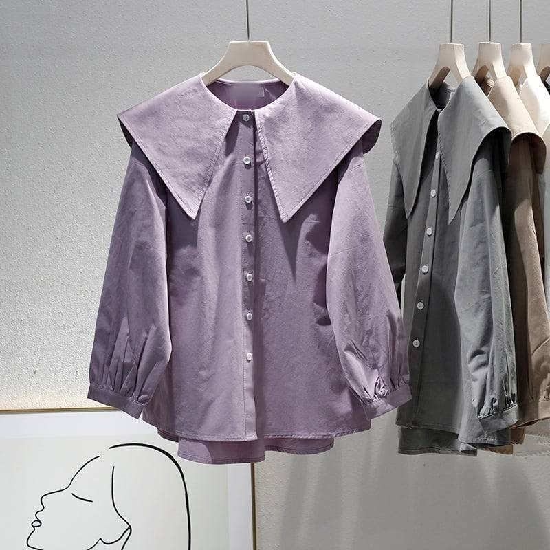 5color レディース トップス シャツブラウス シャツ ブラウス ビッグカラー セーラーカラー 無地 袖あり 長袖 ボリューム袖 シンプル 大人カジュアル カジュアル フェミニン ホワイト ブラッ 5color レディース トップス シャツブラウス シャツ ブラウス ビッグカラー セーラーカラー 無地 袖あり 長袖 ボリューム袖 シンプル 大人カジュアル カジュアル フェミニン ホワイト ブラッ