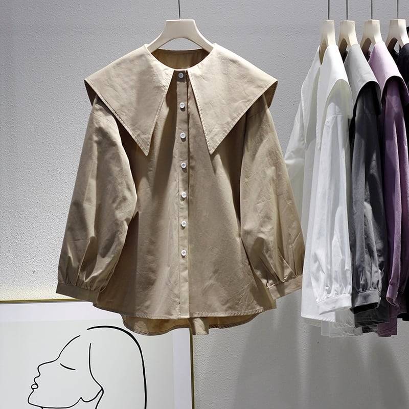 5color レディース トップス シャツブラウス シャツ ブラウス ビッグカラー セーラーカラー 無地 袖あり 長袖 ボリューム袖 シンプル 大人カジュアル カジュアル フェミニン ホワイト ブラッ 5color レディース トップス シャツブラウス シャツ ブラウス ビッグカラー セーラーカラー 無地 袖あり 長袖 ボリューム袖 シンプル 大人カジュアル カジュアル フェミニン ホワイト ブラッ