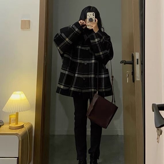 チェックコート ブラック アウター コート ブルゾン ジャケット スリム 細身 ストレート スマート チェックコート ブラック アウター コート ブルゾン ジャケット スリム 細身 ストレート スマート