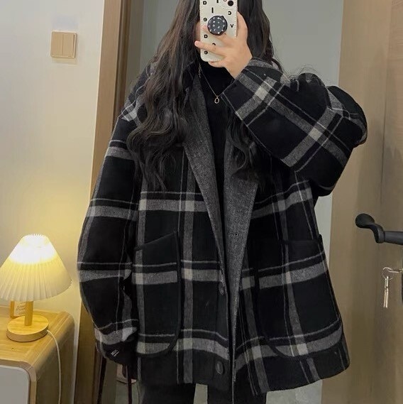 チェックコート ブラック アウター コート ブルゾン ジャケット スリム 細身 ストレート スマート チェックコート ブラック アウター コート ブルゾン ジャケット スリム 細身 ストレート スマート