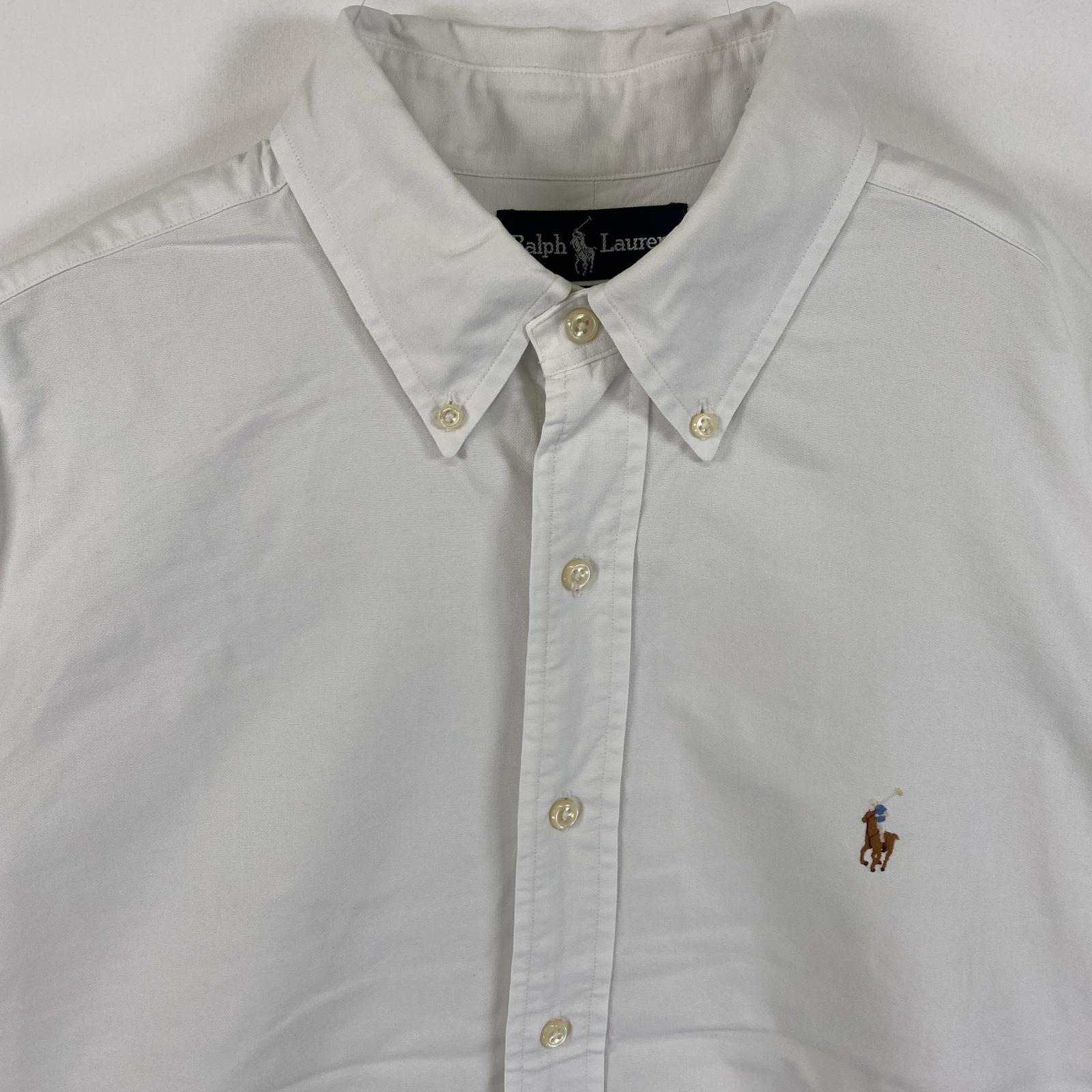 古着 長袖シャツ ボタンダウン ワンポイントロゴ刺繍 16 L ホワイト 無地 メンズ 古着 長袖シャツ ボタンダウン ワンポイントロゴ刺繍 16 L ホワイト 無地 メンズ