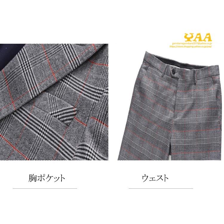 3ピーススーツ 入学式 スリーピース スリーピー 1つボタン チェック柄 細身 スーツ 秋 メンズ