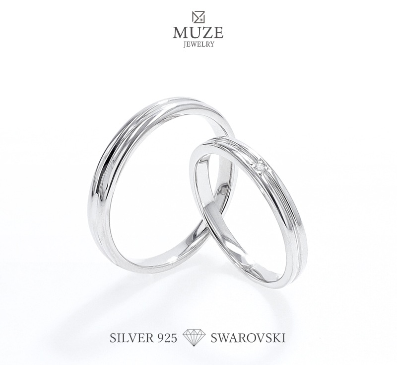 スワロフスキージルコニア使用 ペアリング 結婚指輪 マリッジリング 指輪 シルバー925 プラチナ仕上げ 後光留め 一粒 SV925 プロポーズ 記念 made in