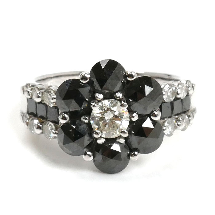 K18WG ホワイトゴールド リング・指輪 ダイヤモンド3.40ct 16号 6.7g ブラックダイヤモンド レディース 中古 美品 K18WG ホワイトゴールド リング・指輪 ダイヤモンド3.40ct 16号 6.7g ブラックダイヤモンド レディース 中古 美品