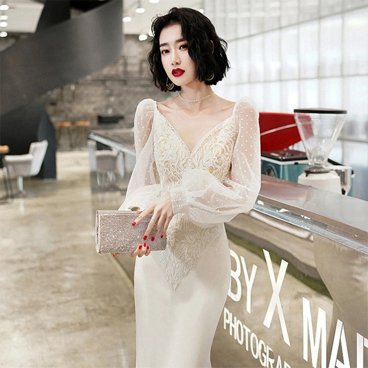 爆売れ中マーメイドドレス 白 Vネック 長袖 イブニングドレス パフスリーブ ドット チュール袖 透かし袖 ホワイトドレス サテン レース ロングドレス マーメイドライン 発表会ドレス 二次会ドレス 爆売れ中マーメイドドレス 白 Vネック 長袖 イブニングドレス パフスリーブ ドット チュール袖 透かし袖 ホワイトドレス サテン レース ロングドレス マーメイドライン 発表会ドレス 二次会ドレス