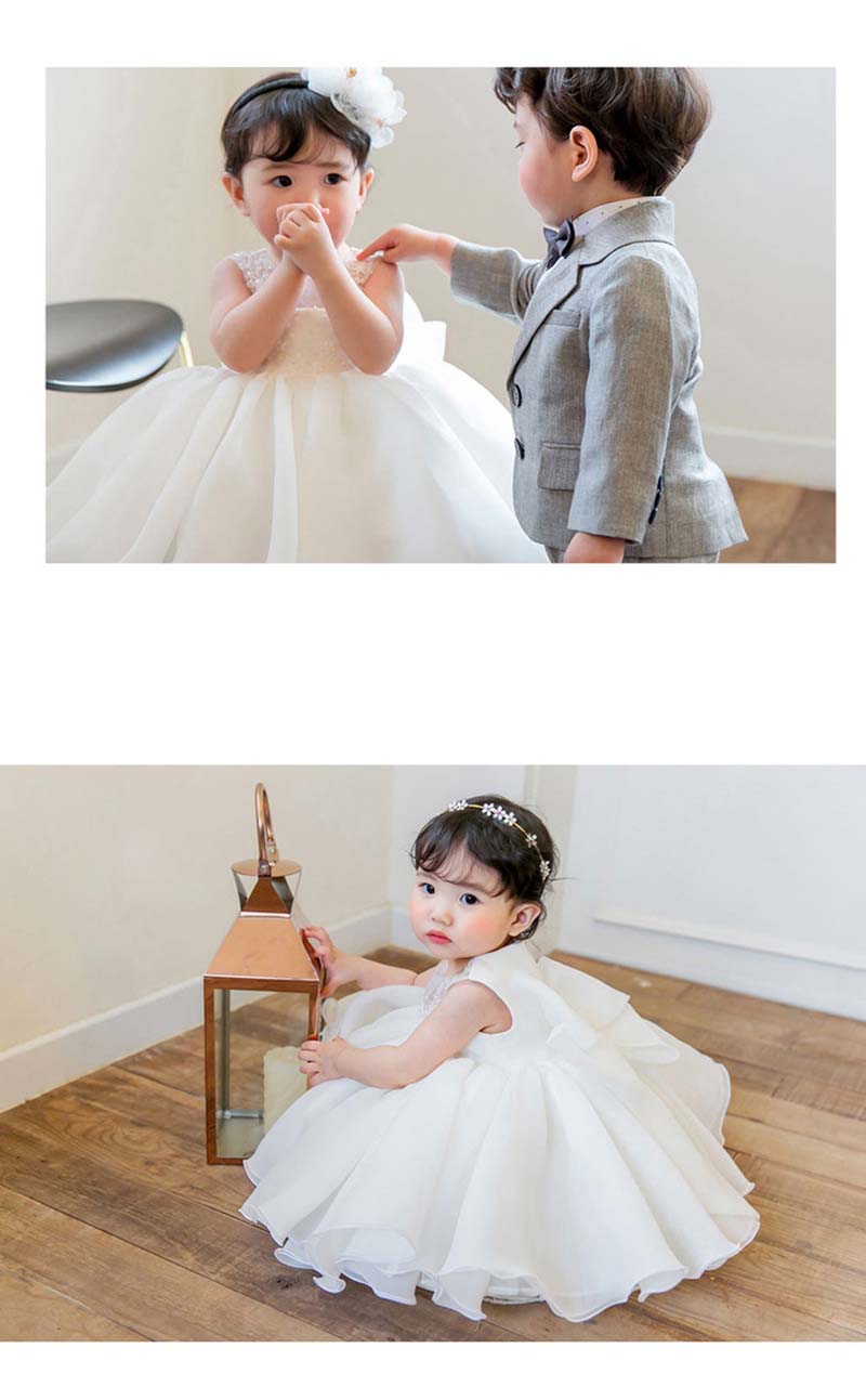 子供ドレス 結婚式 ホワイト ノースリーブ セレモニードレス ベビードレス 小学生 女の子 キッズ フォーマル フラワーガール 卒業式 発表会 七五三 演奏会 誕生日 ピアノ お祝い プリンセス 韓国