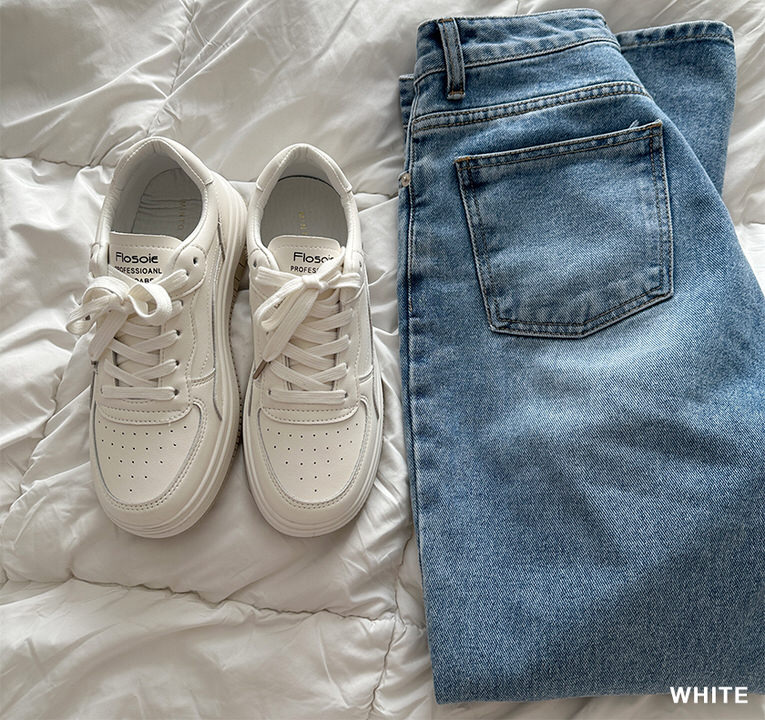 スニーカー 靴ヒモ レースアップ 厚底 レディース 白 スリッポン