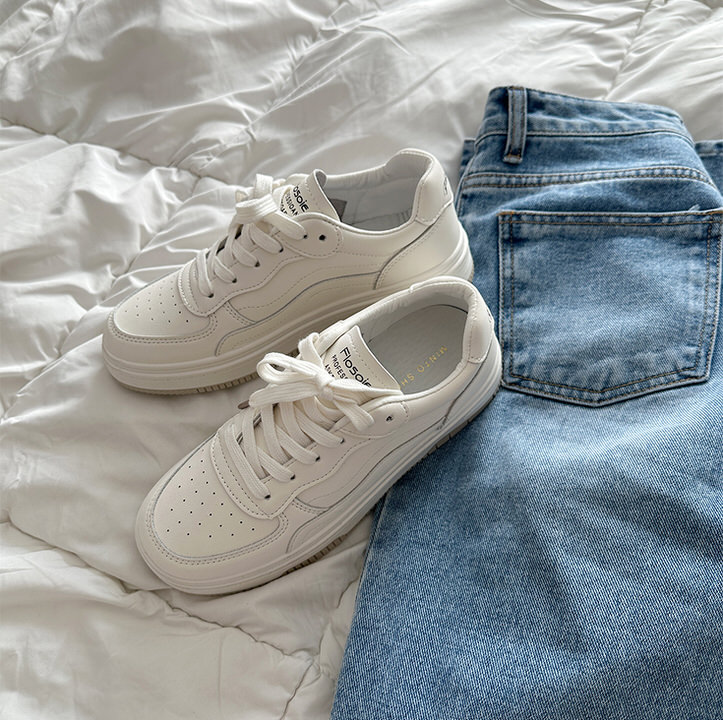 スニーカー 靴ヒモ レースアップ 厚底 レディース 白 スリッポン