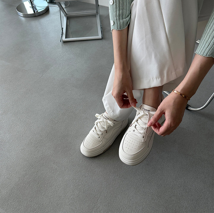 スニーカー 靴ヒモ レースアップ 厚底 レディース 白 スリッポン