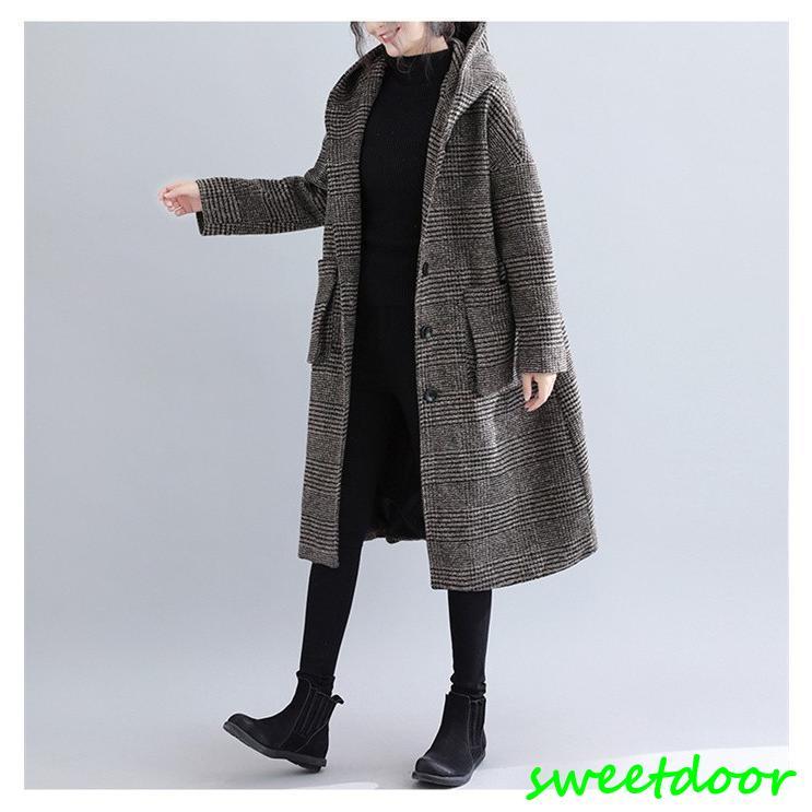 グレンチェック コート チェスターコート レディース ロングコート フード付き アウター チェック柄 上着 ゆったり 大きいサイズ 秋 冬 グレンチェック コート チェスターコート レディース ロングコート フード付き アウター チェック柄 上着 ゆったり 大きいサイズ 秋 冬