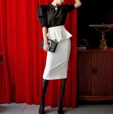 レディース スカート ミモレ タイト スリム 細身 アシンメトリー フォーマル フェミニン レース フリル リボン スリット ファスナー ハイウエスト コンサバ きれいめ 上品 おしゃれ かっこいい