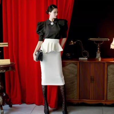 レディース スカート ミモレ タイト スリム 細身 アシンメトリー フォーマル フェミニン レース フリル リボン スリット ファスナー ハイウエスト コンサバ きれいめ 上品 おしゃれ かっこいい