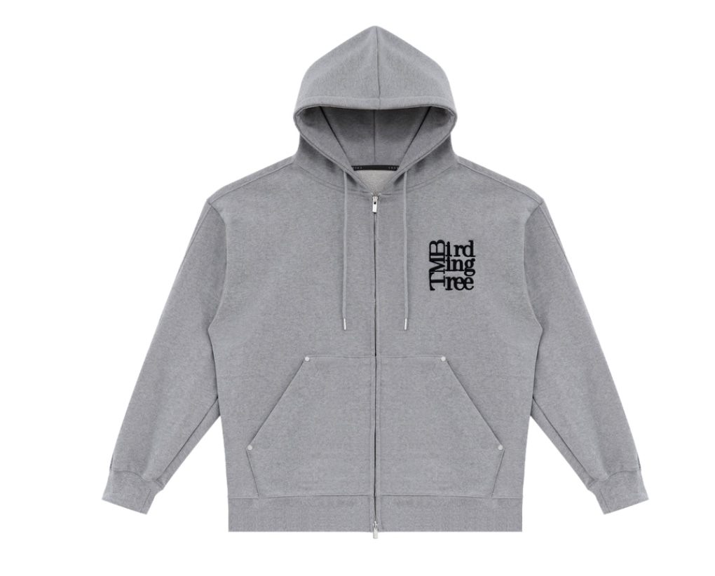 【TREEMINGBIRD】 TMB SQUARE LOGO SWEAT HOODIE ZIP-UP : GRAY