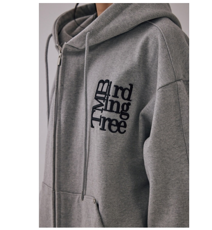 【TREEMINGBIRD】 TMB SQUARE LOGO SWEAT HOODIE ZIP-UP : GRAY