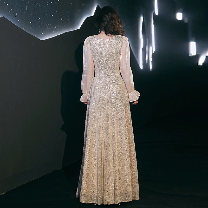 ワンピースドレスドレスハイエンドの気質を持つ女性のためのシャンパンカラースパンコールドレススーパーバンケットホストロングスカート ワンピースドレスドレスハイエンドの気質を持つ女性のためのシャンパンカラースパンコールドレススーパーバンケットホストロングスカート