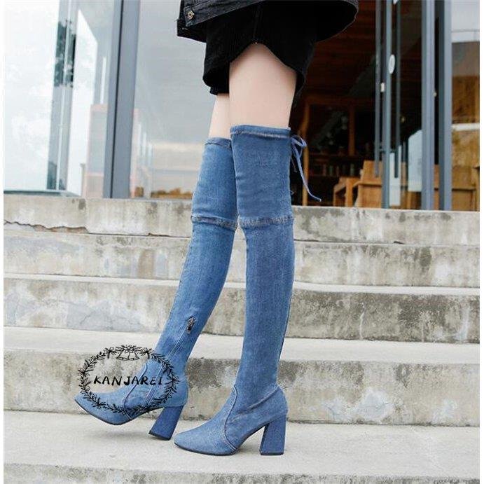 ブーツ レディース デニム ロングブーツ デニムブーツ スーパーロング ハイヒール 美脚 秋 冬 シ ブーツ レディース デニム ロングブーツ デニムブーツ スーパーロング ハイヒール 美脚 秋 冬 シ