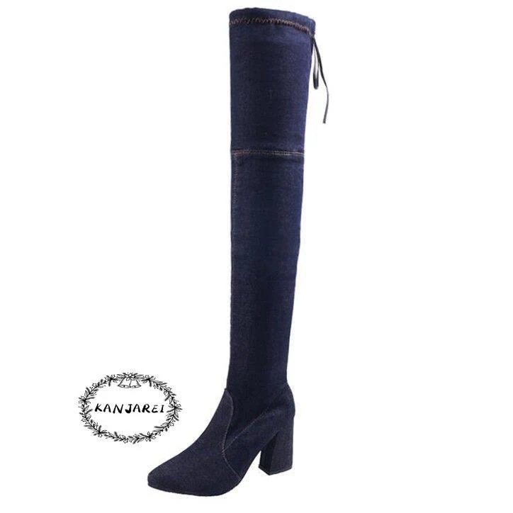 ブーツ レディース デニム ロングブーツ デニムブーツ スーパーロング ハイヒール 美脚 秋 冬 シ ブーツ レディース デニム ロングブーツ デニムブーツ スーパーロング ハイヒール 美脚 秋 冬 シ