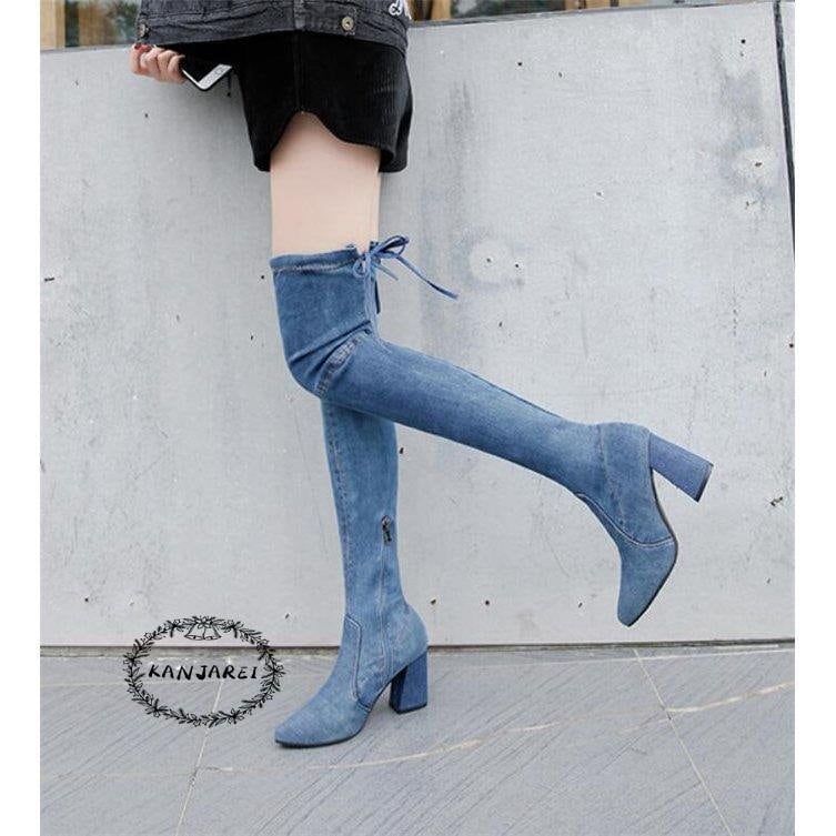 ブーツ レディース デニム ロングブーツ デニムブーツ スーパーロング ハイヒール 美脚 秋 冬 シ ブーツ レディース デニム ロングブーツ デニムブーツ スーパーロング ハイヒール 美脚 秋 冬 シ