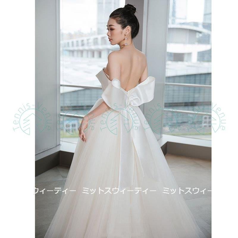 ウェディングドレス 二次会 前撮り 挙式 花嫁 オフショルダー チュール 結婚式 ブライダル パーテ