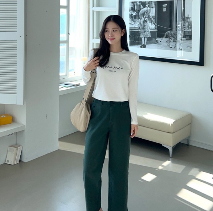 シンプルTシャツ カジュアル長袖シャツ ロゴ入りシャツ トップス Tシャツ シャツ プルオーバー 白シャツ 袖あり 長袖 萌袖 Uネック ラウンドネック ストレート シンプルTシャツ カジュアル長袖シャツ ロゴ入りシャツ トップス