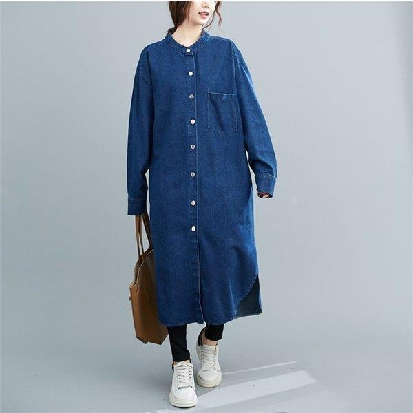 ロングワンピース レディース デニム シャツワンピース ワンピース ロングシャツ ノーカラー シャツ ゆったり 着痩せ 羽織 ライトアウター ロングワンピース レディース デニム シャツワンピース ワンピース ロングシャツ ノーカラー シャツ ゆったり 着痩せ 羽織 ライトアウター