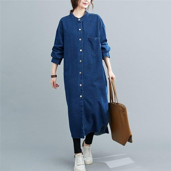 ロングワンピース レディース デニム シャツワンピース ワンピース ロングシャツ ノーカラー シャツ ゆったり 着痩せ 羽織 ライトアウター ロングワンピース レディース デニム シャツワンピース ワンピース ロングシャツ ノーカラー シャツ ゆったり 着痩せ 羽織 ライトアウター