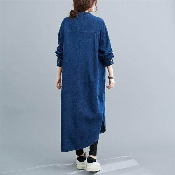 ロングワンピース レディース デニム シャツワンピース ワンピース ロングシャツ ノーカラー シャツ ゆったり 着痩せ 羽織 ライトアウター ロングワンピース レディース デニム シャツワンピース ワンピース ロングシャツ ノーカラー シャツ ゆったり 着痩せ 羽織 ライトアウター