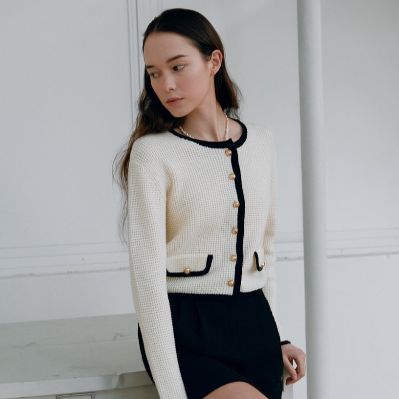 ROLAROLA 金ボタンツイードカーディガン アイボリー
