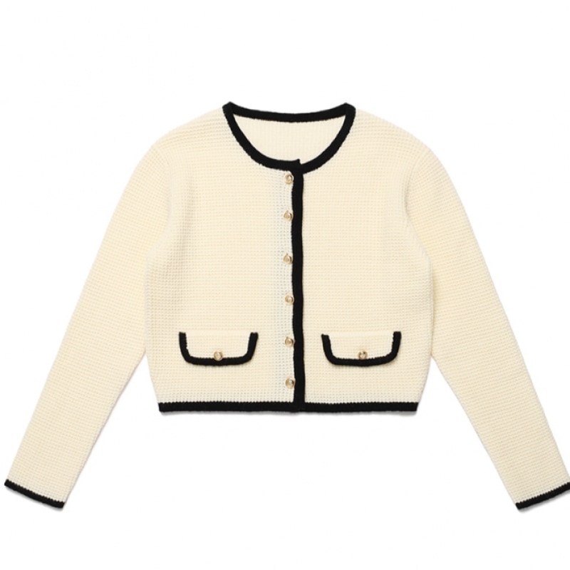 ROLAROLA 金ボタンツイードカーディガン アイボリー