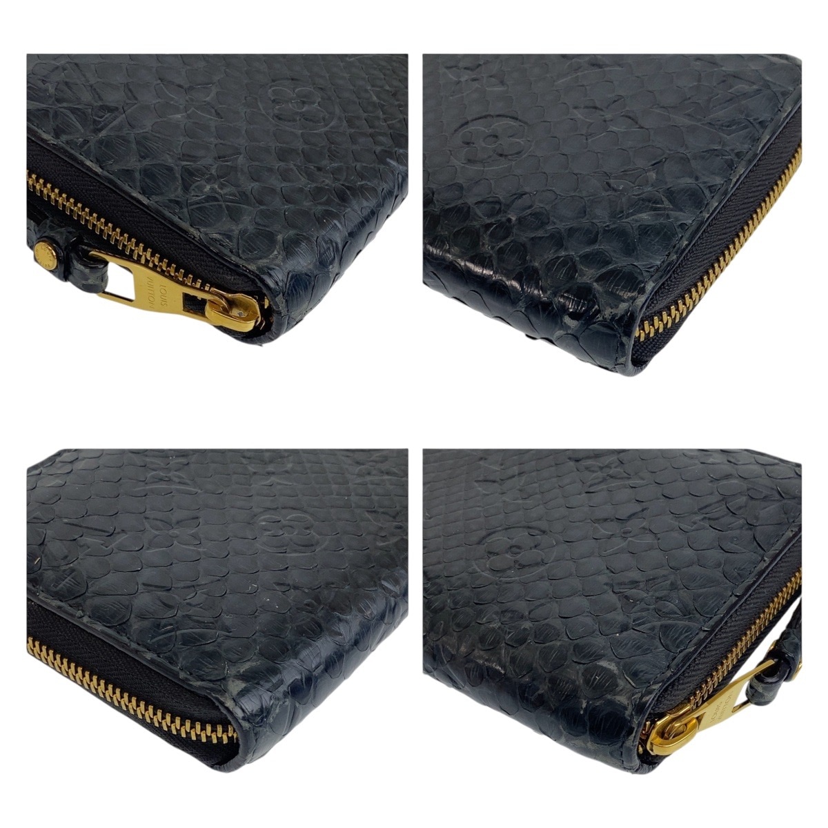 美品 モノグラム ジッピーウォレット ブラック 黒 グレー ゴールド金具 パイソン N91446 ロングウォレット 男女兼用 メンズ 408583