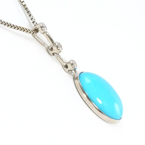 K18 18金 WG K14WG ネックレス ターコイズ ダイヤ 0.06 ジュエリー 中古 K18 18金 WG K14WG ネックレス ターコイズ ダイヤ 0.06 ジュエリー 中古