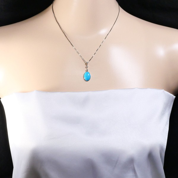 K18 18金 WG K14WG ネックレス ターコイズ ダイヤ 0.06 ジュエリー 中古 K18 18金 WG K14WG ネックレス ターコイズ ダイヤ 0.06 ジュエリー 中古