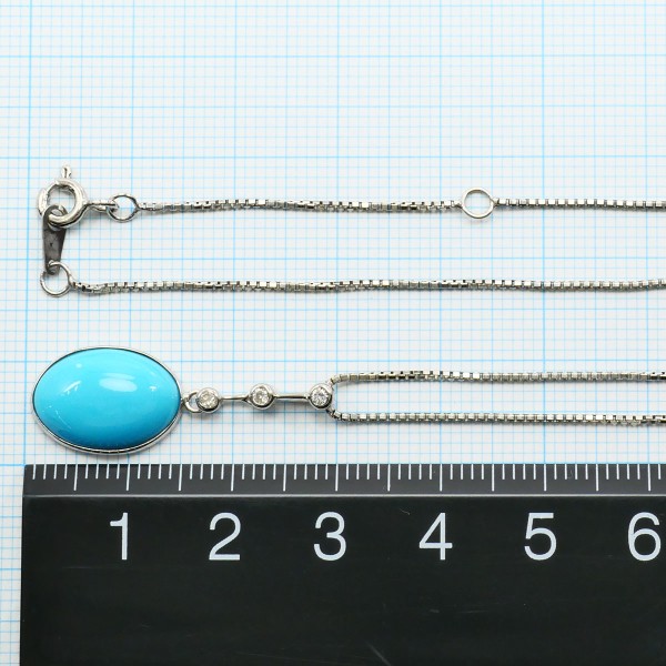 K18 18金 WG K14WG ネックレス ターコイズ ダイヤ 0.06 ジュエリー 中古 K18 18金 WG K14WG ネックレス ターコイズ ダイヤ 0.06 ジュエリー 中古