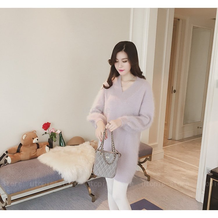 ふわふわ ニットワンピース Aライン ワンピース ショート丈 長袖 Vネック レディース 秋冬 ニットワンピ 体型カバー 通勤 レディース おしゃれ ファッション