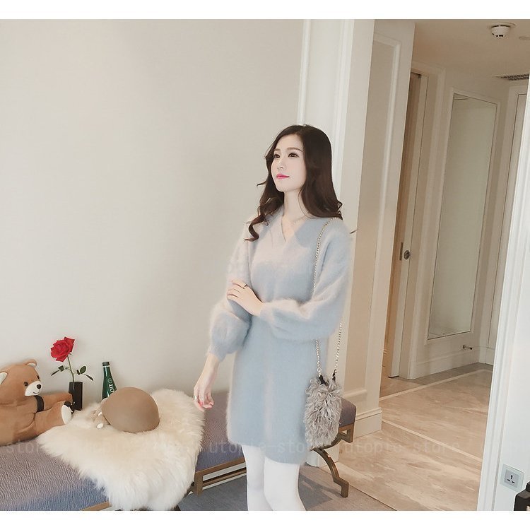 ふわふわ ニットワンピース Aライン ワンピース ショート丈 長袖 Vネック レディース 秋冬 ニットワンピ 体型カバー 通勤 レディース おしゃれ ファッション