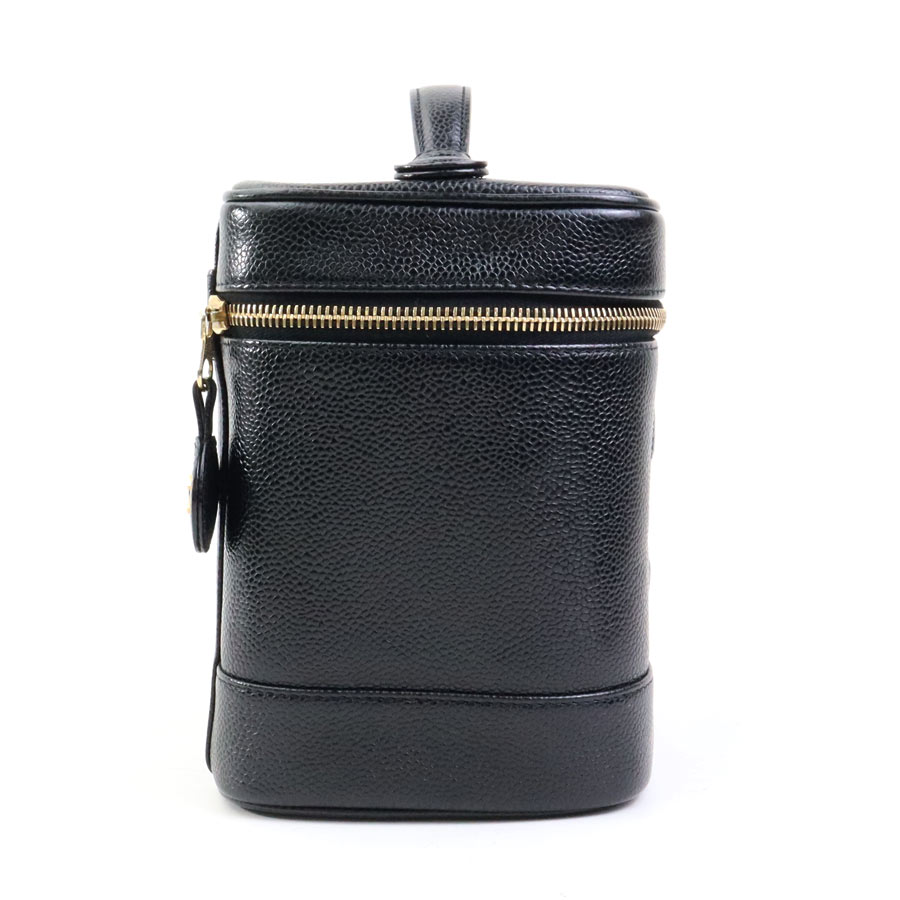 シャネル CHANEL ハンドバッグ バニティバッグ キャビアスキンレザー ブラック レディース 90141a