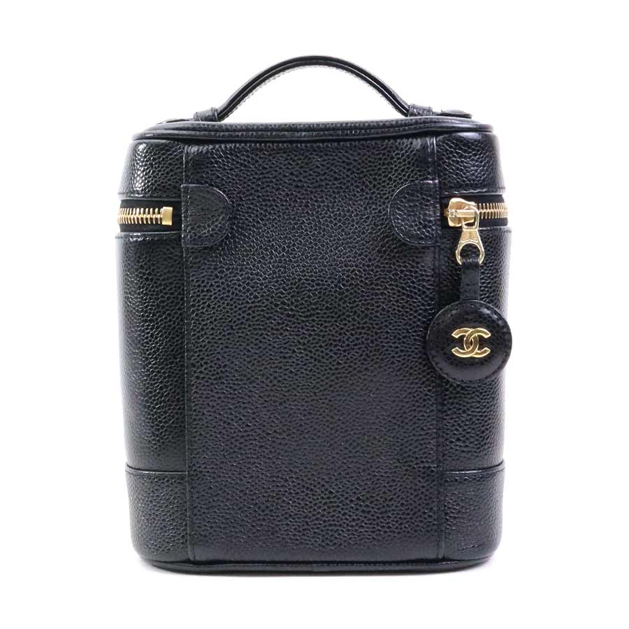 シャネル CHANEL ハンドバッグ バニティバッグ キャビアスキンレザー ブラック レディース 90141a