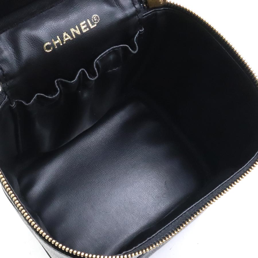 シャネル CHANEL ハンドバッグ バニティバッグ キャビアスキンレザー ブラック レディース 90141a