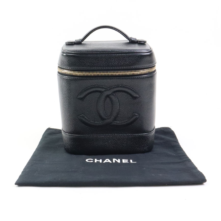 シャネル CHANEL ハンドバッグ バニティバッグ キャビアスキンレザー ブラック レディース 90141a