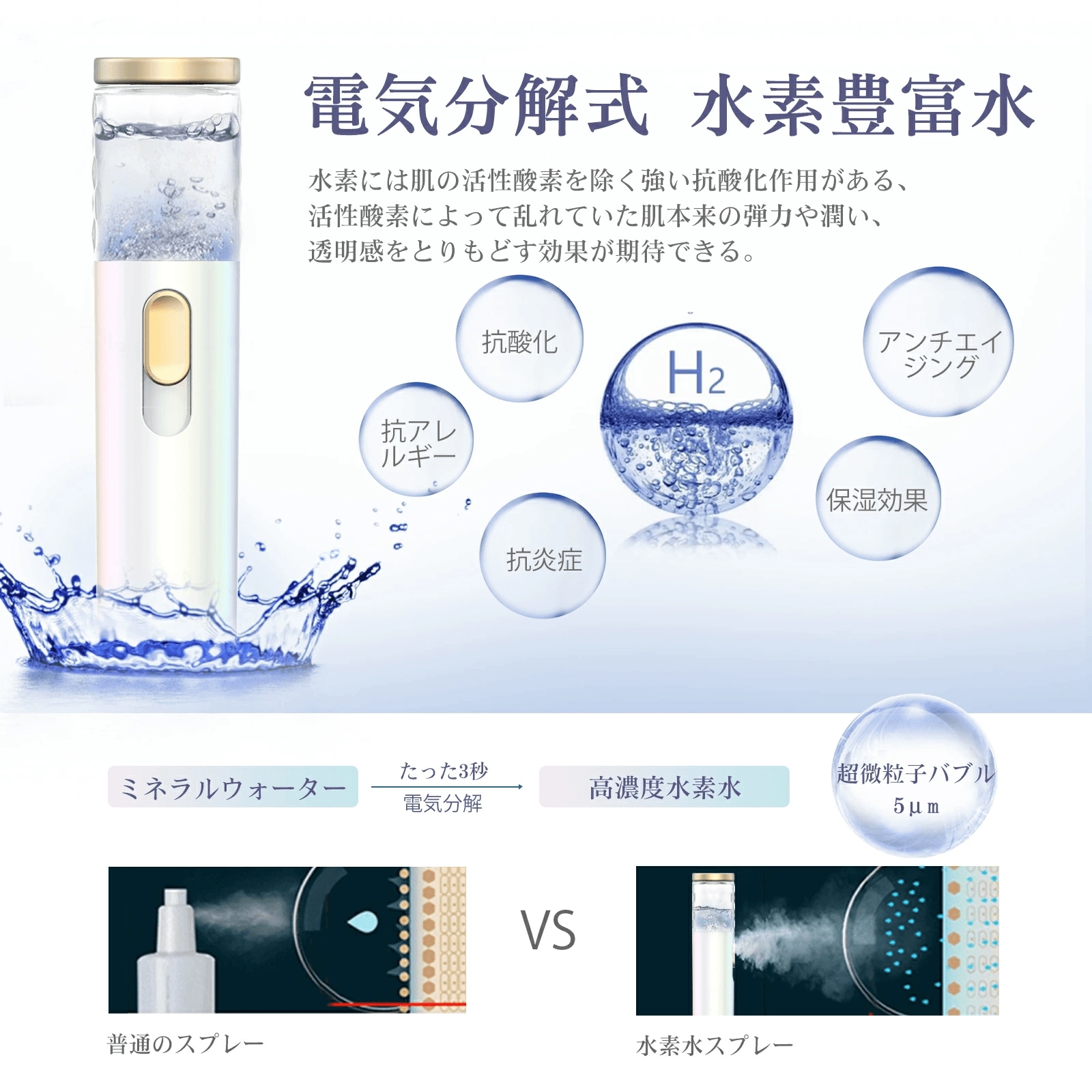 Qoo10] ANLAN 水素水 スチーマー ハンディミスト 美顔