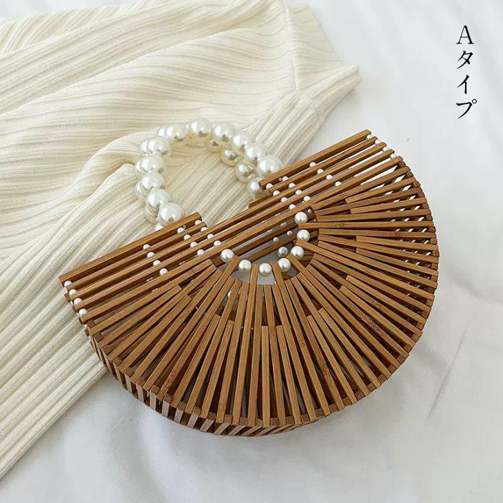 【期間限定】バッグ かごバック カバン パール バンブーバッグ クラッチバッグ 半月 【azkss24-210】【予約販売：15-20日入荷予定順次発送】80込