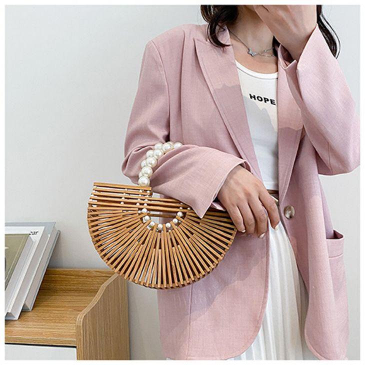 【期間限定】バッグ かごバック カバン パール バンブーバッグ クラッチバッグ 半月 【azkss24-210】【予約販売：15-20日入荷予定順次発送】80込