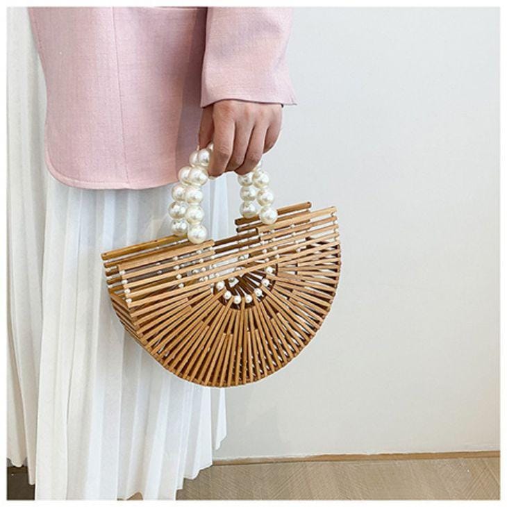 【期間限定】バッグ かごバック カバン パール バンブーバッグ クラッチバッグ 半月 【azkss24-210】【予約販売：15-20日入荷予定順次発送】80込