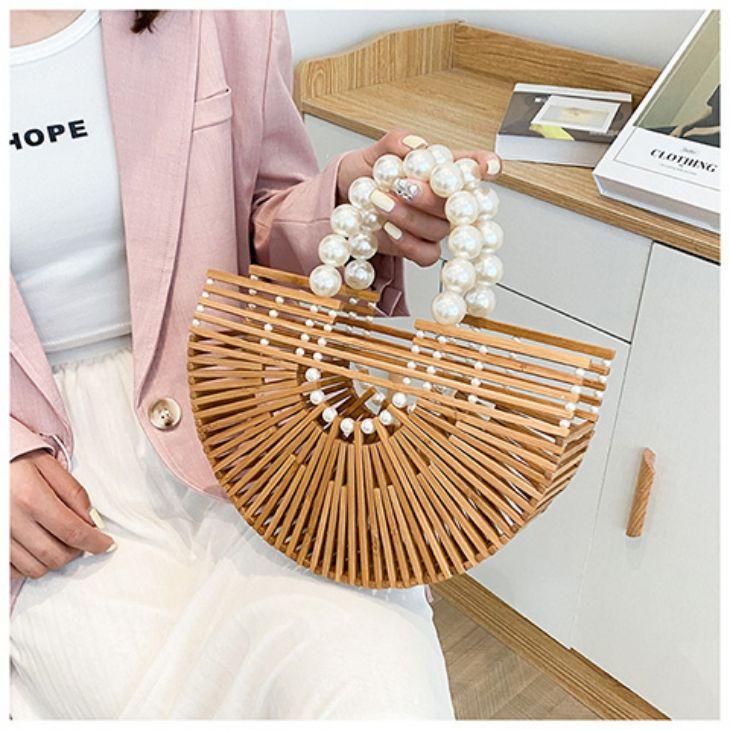 【期間限定】バッグ かごバック カバン パール バンブーバッグ クラッチバッグ 半月 【azkss24-210】【予約販売：15-20日入荷予定順次発送】80込