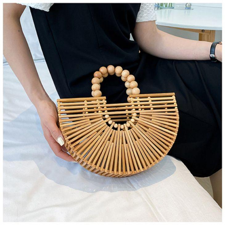 【期間限定】バッグ かごバック カバン パール バンブーバッグ クラッチバッグ 半月 【azkss24-210】【予約販売：15-20日入荷予定順次発送】80込