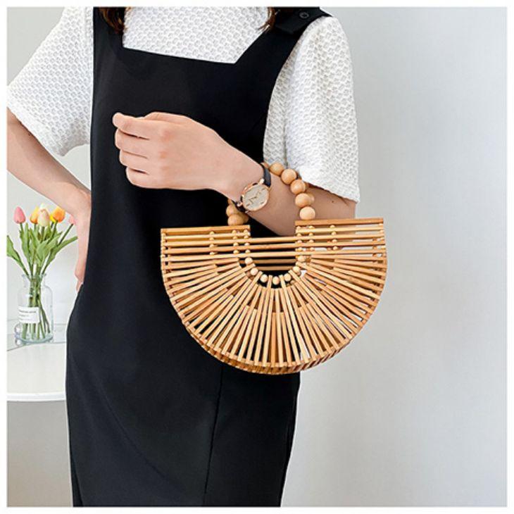 【期間限定】バッグ かごバック カバン パール バンブーバッグ クラッチバッグ 半月 【azkss24-210】【予約販売：15-20日入荷予定順次発送】80込